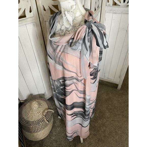 Signature By Robbie Bee Women Light Pink Floral Dress Tie Shoulder Size 24W - Picture 2 of 7